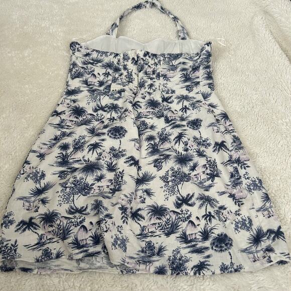 Abercrombie & Fitch Linen Blend Halter Mini Dress Size LP Blue White Tropical - Picture 3 of 7